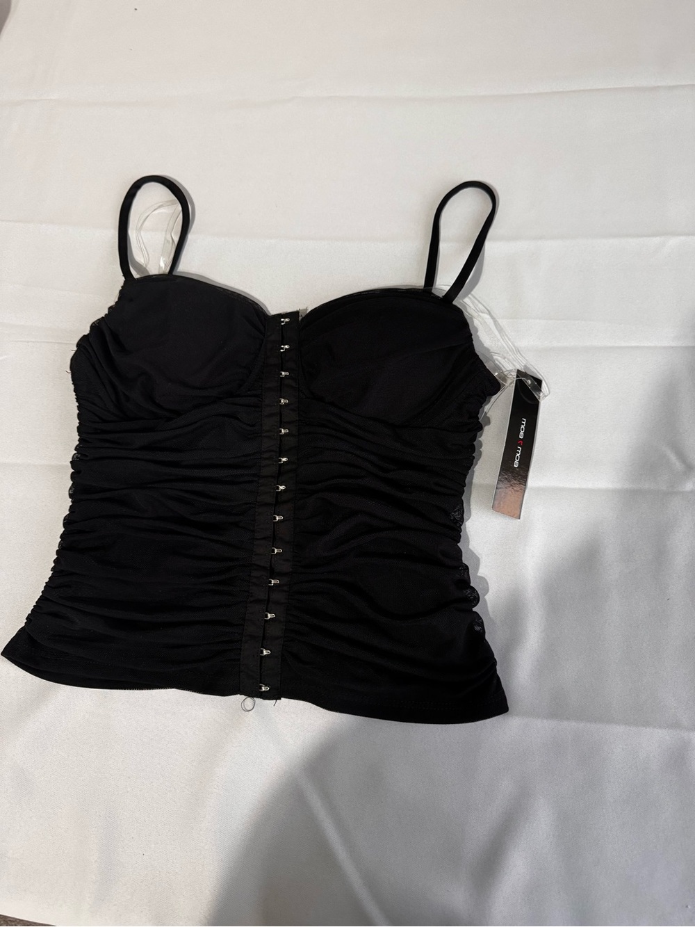 Moa Moa Black Ruched Bustier Camisole with Hook-Front